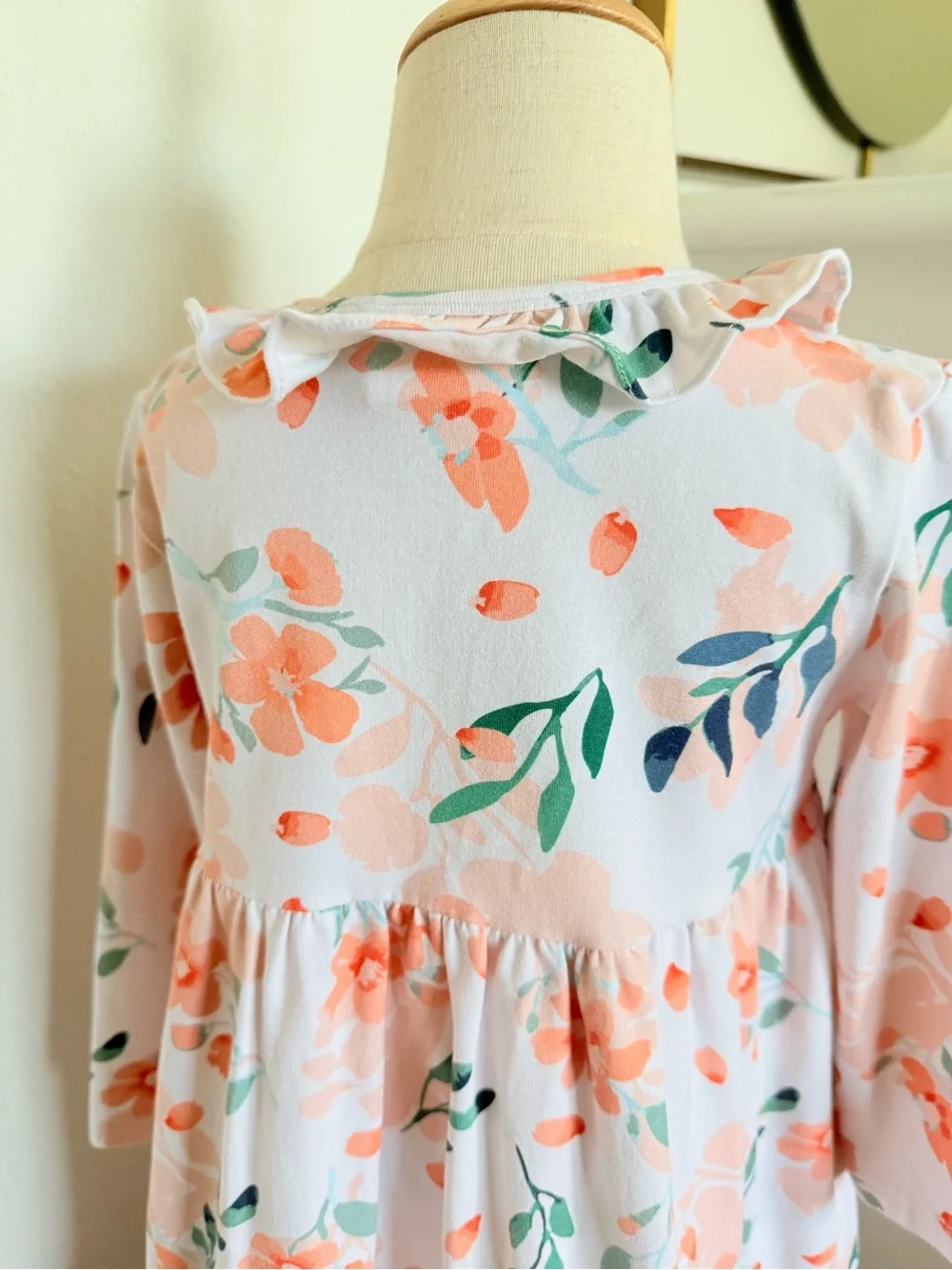 STITCHY-FISH Girls 3T Peach Floral Ruffle Collar Long Sleeve Dress
